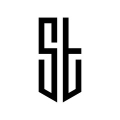 Obraz premium initial letters logo st black monogram pentagon shield shape
