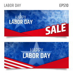 Labor day horizontal banners. Labor day sale promotion advertising banner template. American labor day background. Labor day wallpaper. Voucher discount. Vector illustration. American card background.
