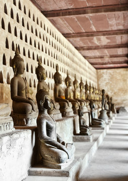 Buddha statues in Wat Si Saket Museum Vientiane. Laos