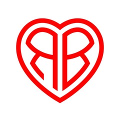 initial letters logo rb red monogram heart love shape