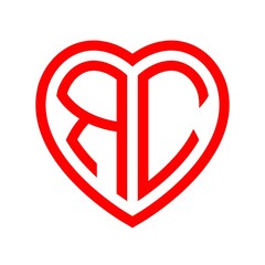 initial letters logo rc red monogram heart love shape