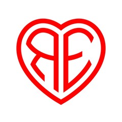 initial letters logo re red monogram heart love shape