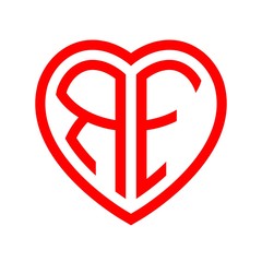 initial letters logo rf red monogram heart love shape