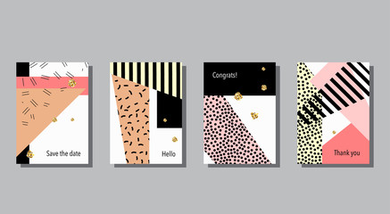 Set of artistic colorful universal cards. Wedding, anniversary, birthday, holiday, party. Design for poster, card, invitation. Vector illustration