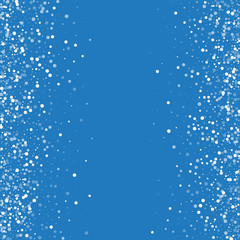 Random falling white dots. Scattered frame with random falling white dots on blue background. Vector illustration.