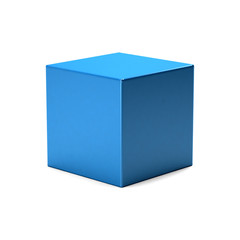 Blue Cube in white background. 3D Rendering Illustration