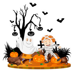 Fototapeta premium Halloween scene with kids in costume