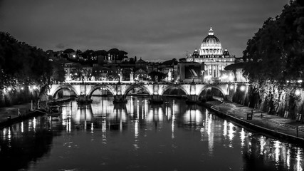Obraz na płótnie Canvas River Tiber in Rome with a view over Vatican and St Peters Basilica