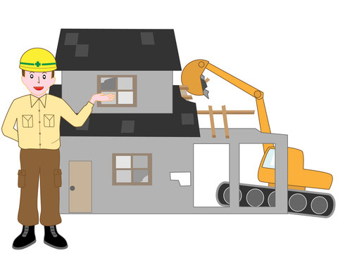 住宅の解体工事の作業員の説明