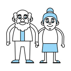 Flat line monocromatic old couple over white background vector illustration