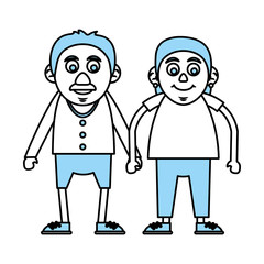 Flat line monocromatic old couple over white background vector illustration