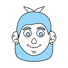 Flat line monocromatic old woman head over white background vector illustartion