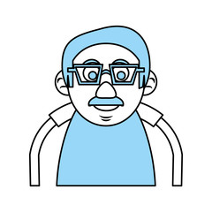 Flat line old man with glasses monocromatic over white background vector illustration