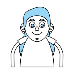 Flat line monocromatic old woman over white background vector illustration