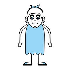 Flat line monocromatic old woman over white background vector illustration