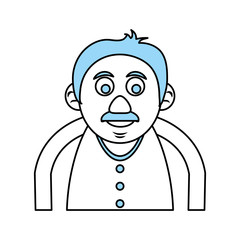 Flat line mnocromatic old man over white background vector illustration