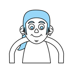 Flat line monocromatic old woman over white background vector illustration