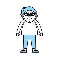 Flat line monocromatic old woman over white background vector illustration