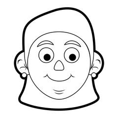 Obraz na płótnie Canvas Flat line uncolored old woman head over white background vector illustration