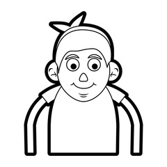 Flat line uncolored  old woman over white background vector illustration