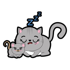 kawaii cat and little mouse icon over white background vector illustration