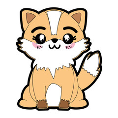 kawaii fox animal icon over white background colorful design vector illustration
