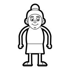 Flat line uncolored  old woman over white background vector illustration