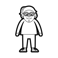 Obraz premium Flat line uncolored old woman over white background vector illustration