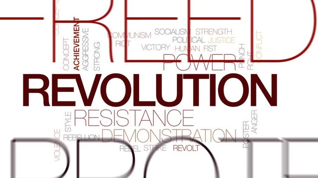 Revolution animated word cloud, text design animation. Kinetic typography.