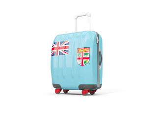 Luggage with flag of fiji. Suitcase isolated on white