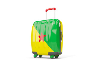 Luggage with flag of french guiana. Suitcase isolated on white