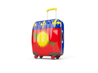 Luggage with flag of guadeloupe. Suitcase isolated on white