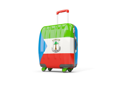 Luggage with flag of equatorial guinea. Suitcase isolated on white