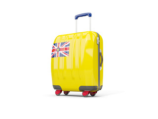 Luggage with flag of niue. Suitcase isolated on white