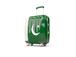 Luggage with flag of pakistan. Suitcase isolated on white