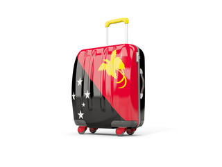 Luggage with flag of papua new guinea. Suitcase isolated on white