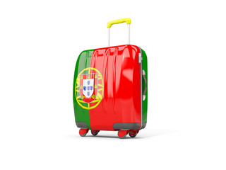 Luggage with flag of portugal. Suitcase isolated on white