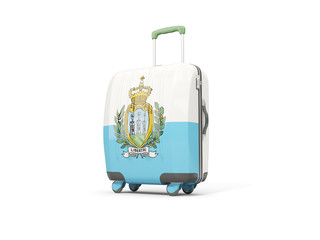 Luggage with flag of san marino. Suitcase isolated on white
