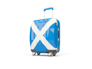 Luggage with flag of scotland. Suitcase isolated on white