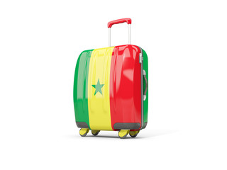 Luggage with flag of senegal. Suitcase isolated on white