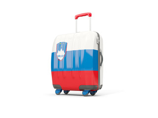 Luggage with flag of slovenia. Suitcase isolated on white