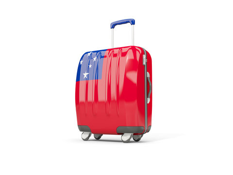 Luggage with flag of samoa. Suitcase isolated on white