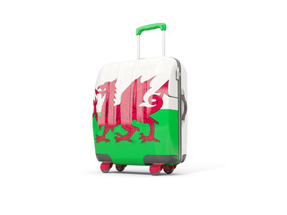 Luggage with flag of wales. Suitcase isolated on white