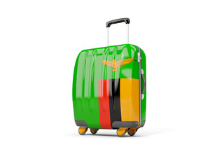 Luggage with flag of zambia. Suitcase isolated on white