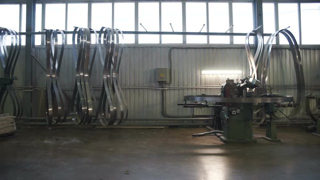 Part of the workspace of the plant where machines operate, sharpening saws, woodworking plants
