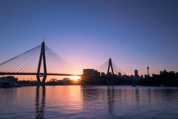 Sunrise with clear sky at Anzac Bridge, Sydney, Australia