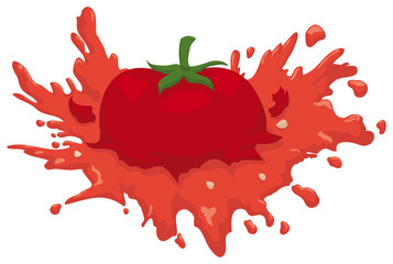 Fototapeta na wymiar Isolated Smashed Juicy Tomato with some Seeds around it, Vector Illustration