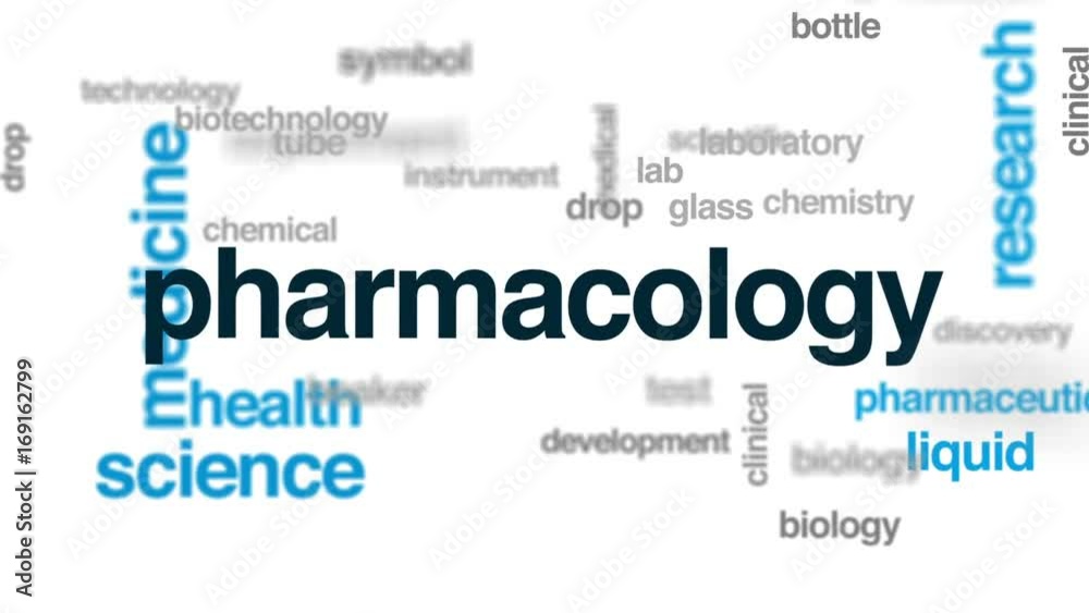 Sticker pharmacology animated word cloud, text design animation.