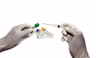 Hands holding medical injections - medical concepts
