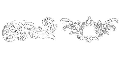 Set of vintage baroque ornament, corner. Retro pattern antique style acanthus. Decorative design element filigree calligraphy vector. - stock vector